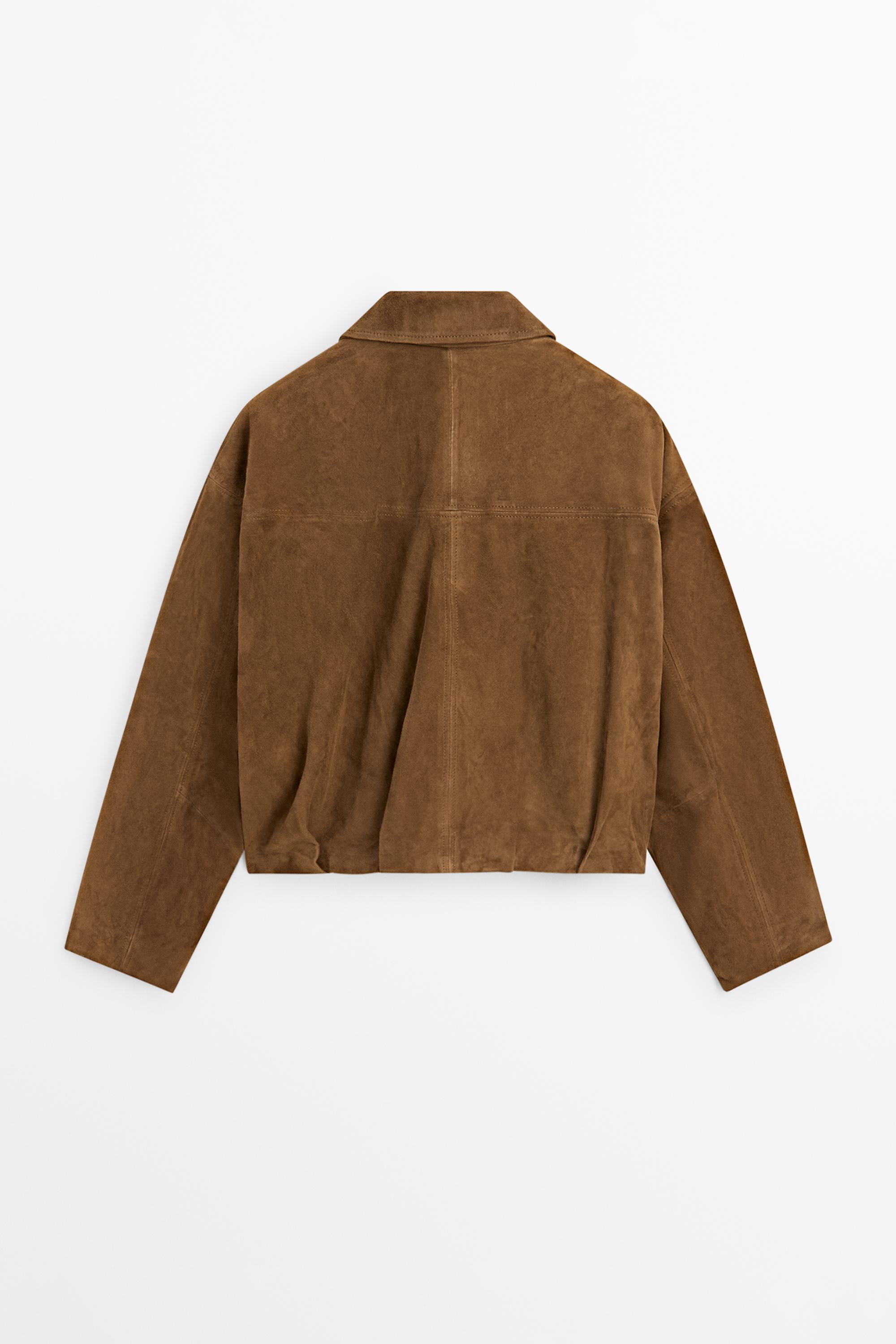 Blouson court bomber en cuir effet daim